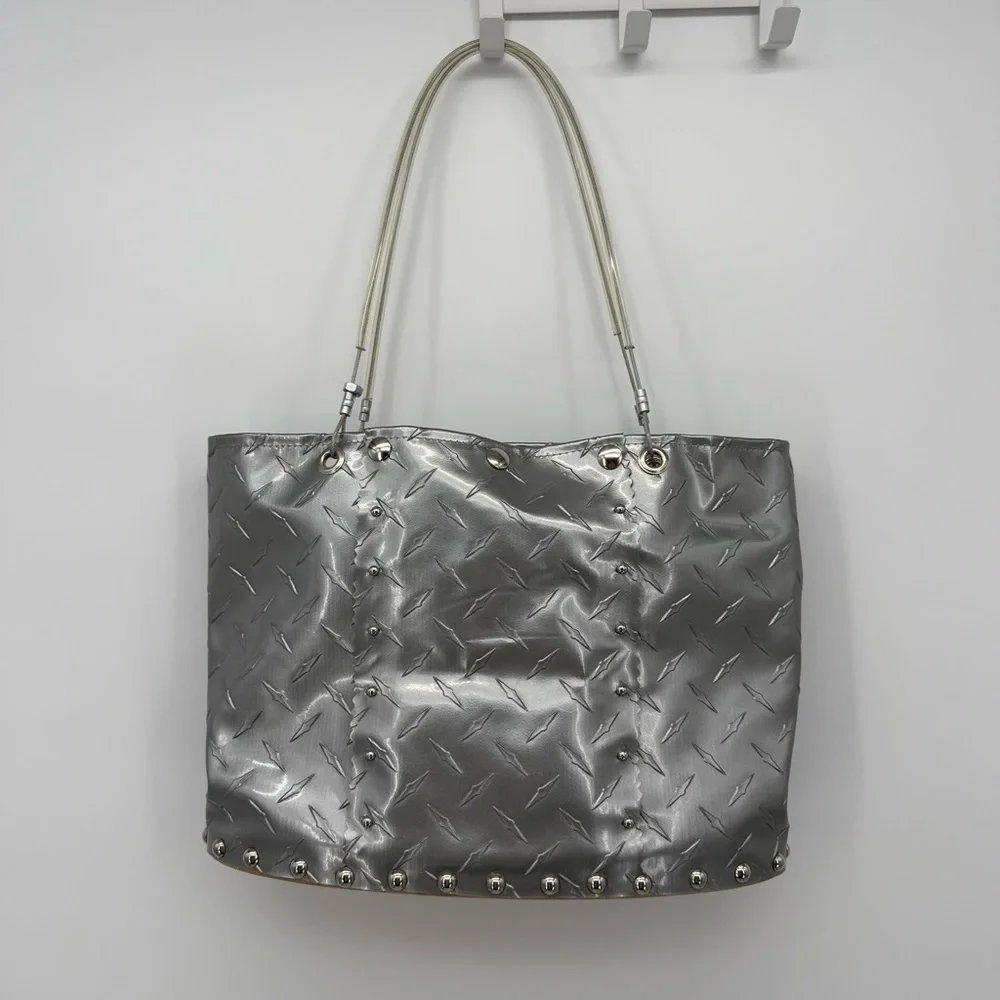 Hardwear by Renee Silver Handmade Industrial Tote Bag Repurposed Studded Bag